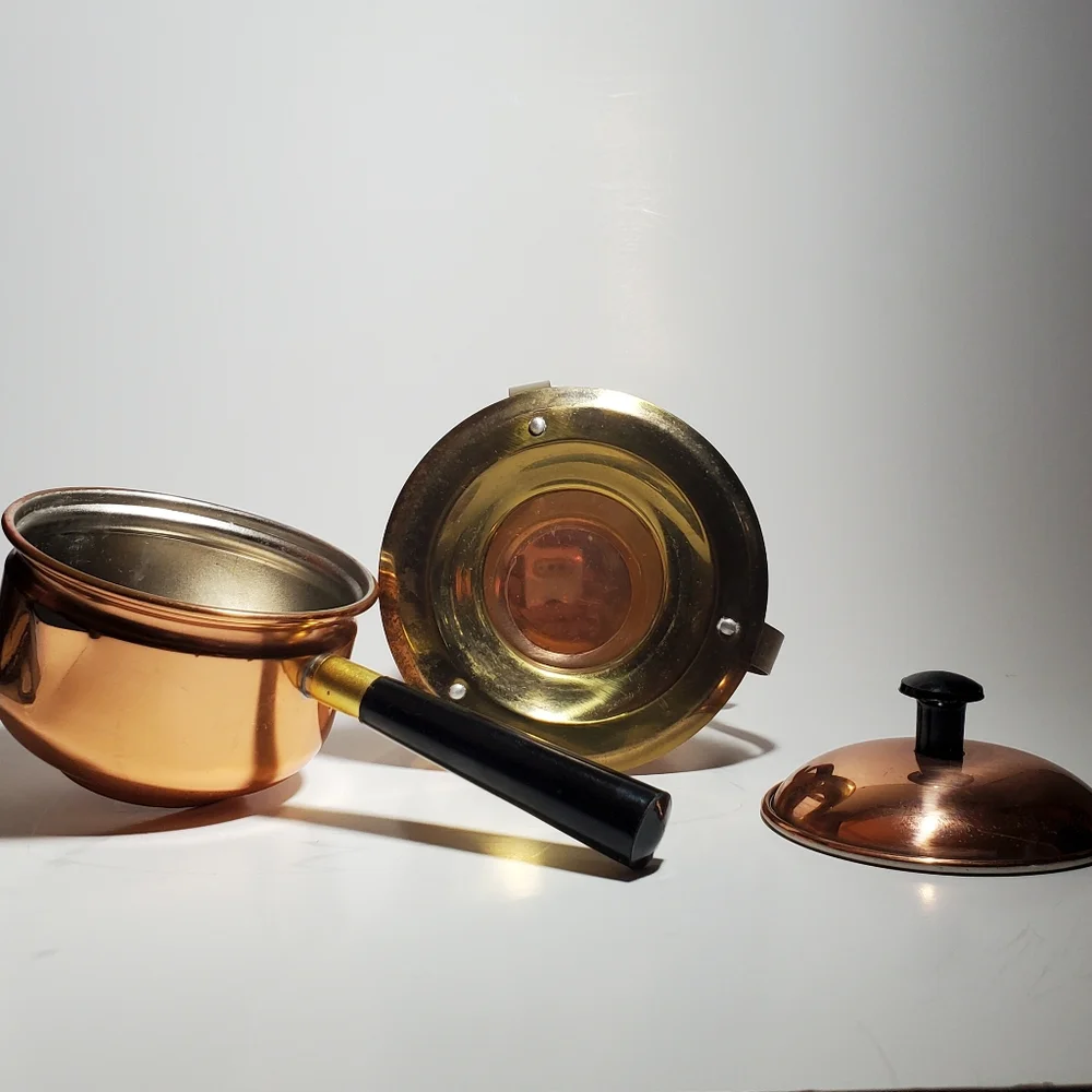 Mid-Century Vintage Copper Fondue Set Butter Warmer Small Sauce Pot Cookware